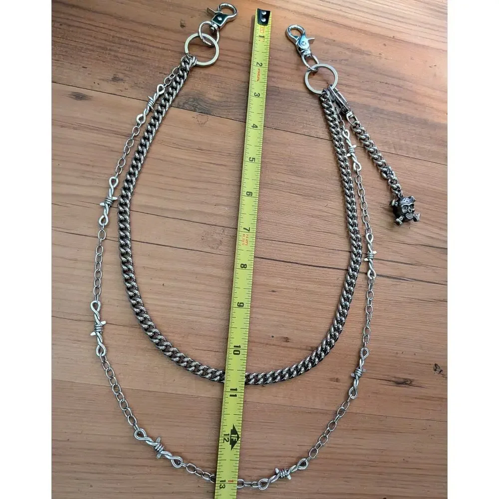 Harley Davidson Wallet Pocket Chain Willie G Skull + Barbed Wire Link 2 Strand